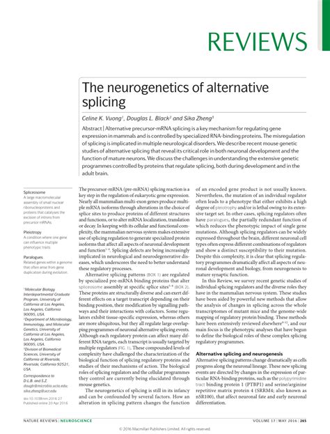 celine vuong|The neurogenetics of alternative splicing .